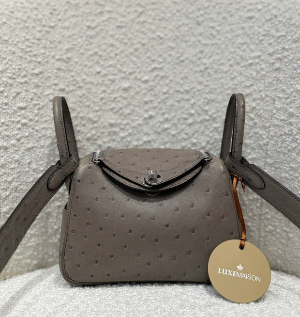MINI LINDY OSTRICH GRIS T