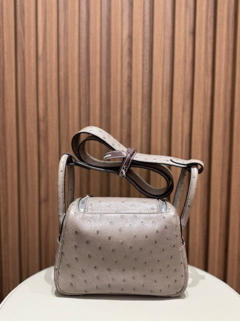 MINI LINDY OSTRICH GRIS T